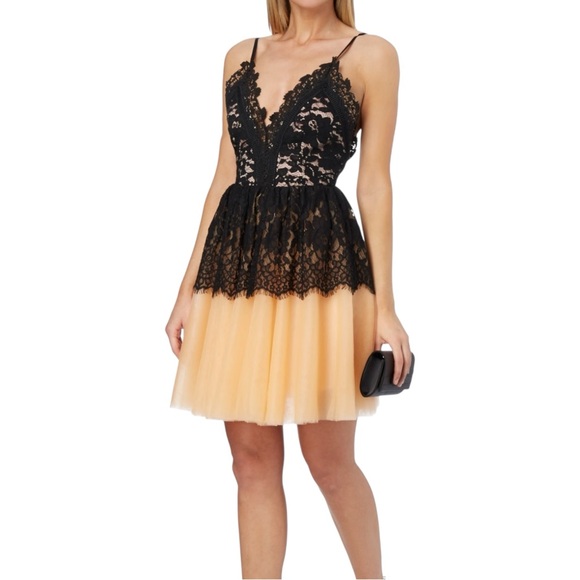 NWT True Decadence Lace Tulle Mesh Overlay Mini Dress SMALL - Picture 1 of 9